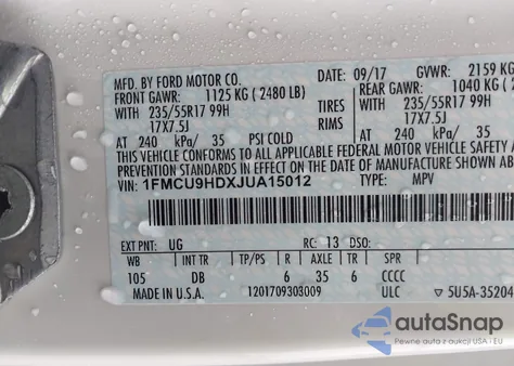 2018 Ford Escape Sel из США, поврежденный, VIN 1FMCU9HDXJUA15012